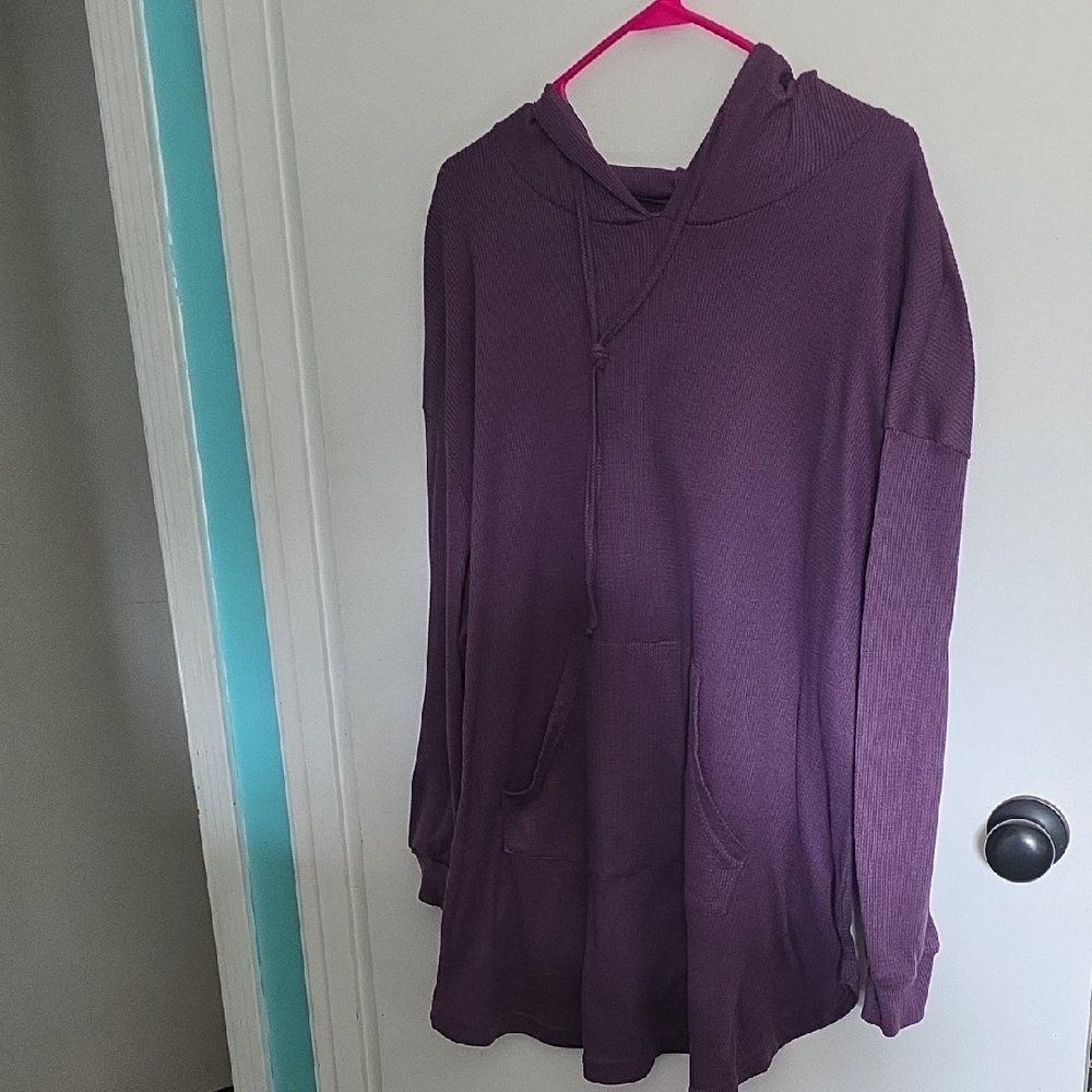 Purple Henley Hoodie with pocket
